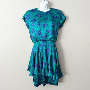 Vintage Lillie Rubin 100% Silk Satin Teal Purple‎ 80s Dress Women’s Size 4
